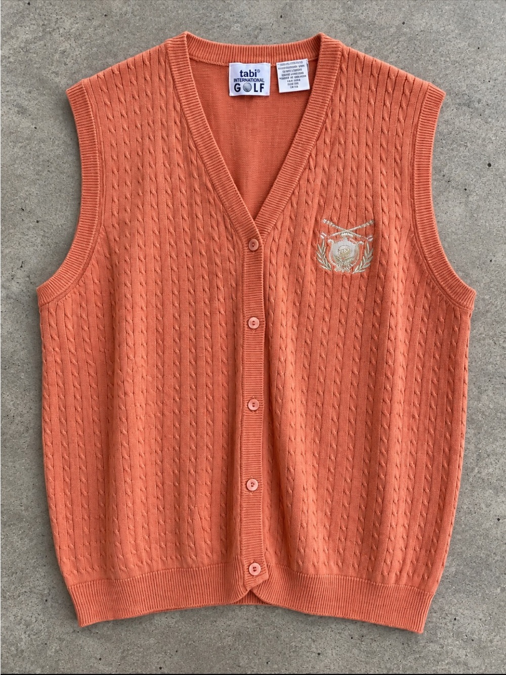 Vintage 90s Tabi International Golf Cable Knit Sweater Vest Large Coral Cotton